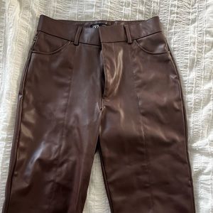 Faux Leather Brown Flared Pants ZARA